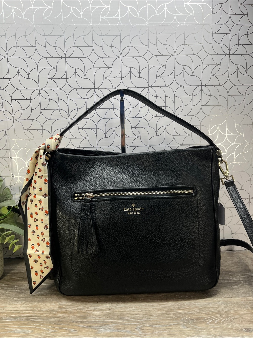 3174 Kate Spade Black Leather Hobo Bag with Tassel 268223174